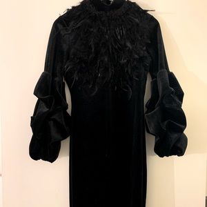 Black suede dress with feathers